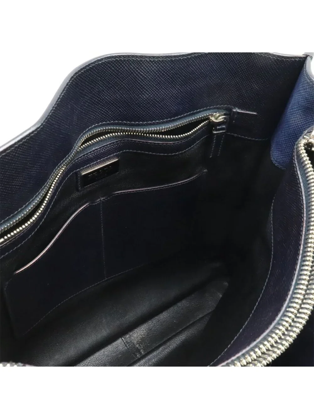 Prada Triangle Logo Saffiano Tote 2-Way Shoulder Bag Crossbody Leather Navy